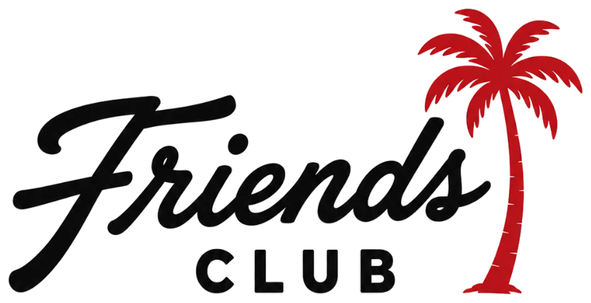 The original Friends Club logo: a script wordmark beside a red palm tree